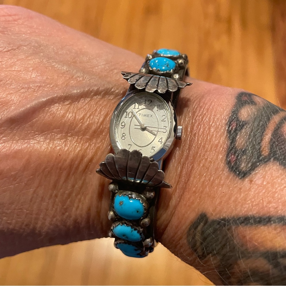 Vintage Sterling and Turquoise Native American Watch Cuff
